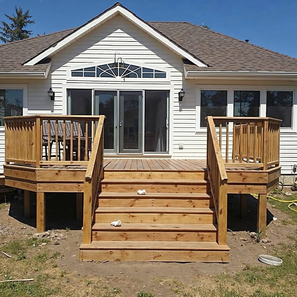 Cedar deck and staircase built by OCD Building and Remodeling